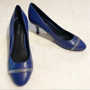 Nine West Blue Leather Zipper Pumps Size 8 Evert